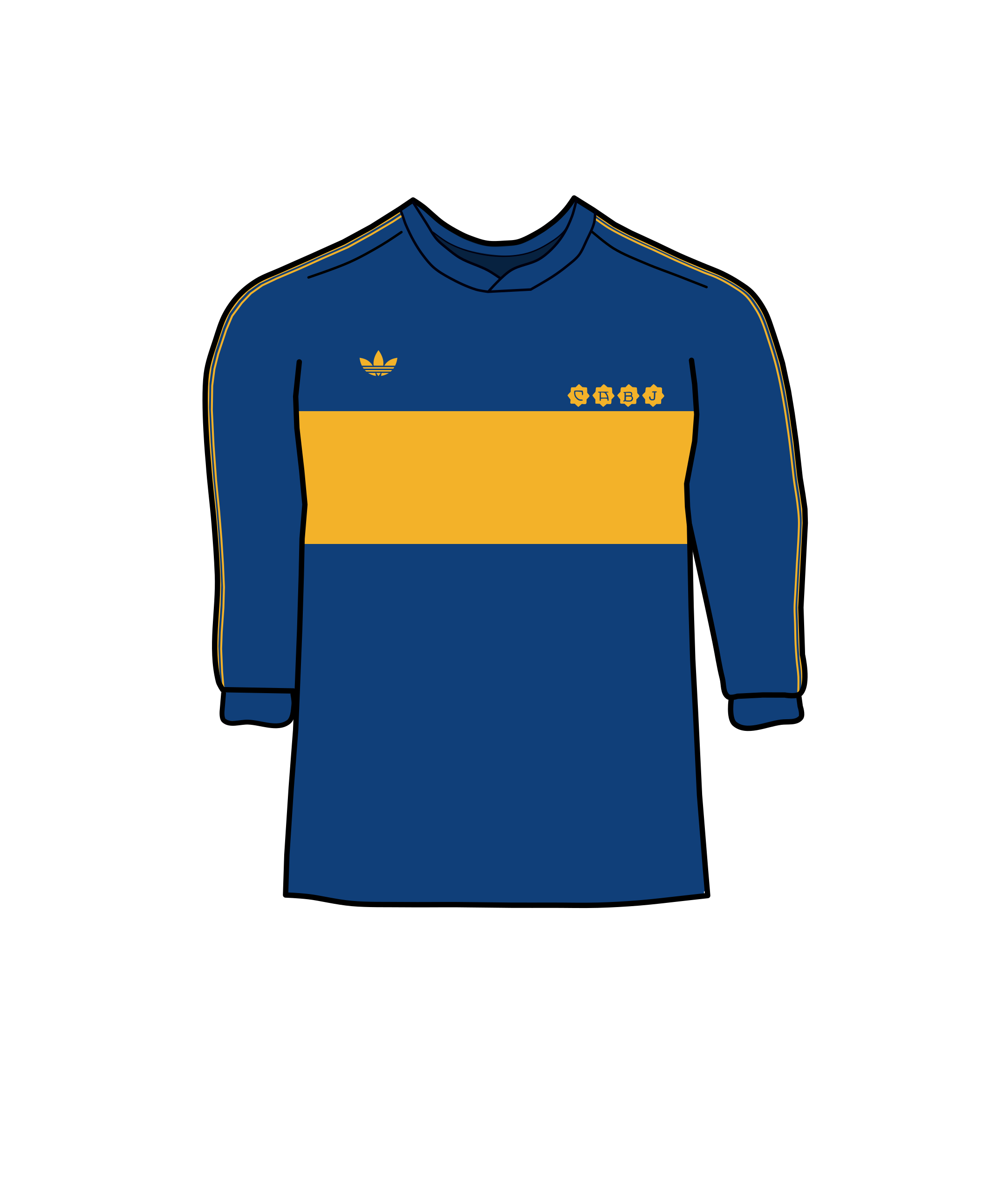 Boca Juniors shirt in yellow and blue, inspired by the Swedish flag, adopted after a match in 1906.